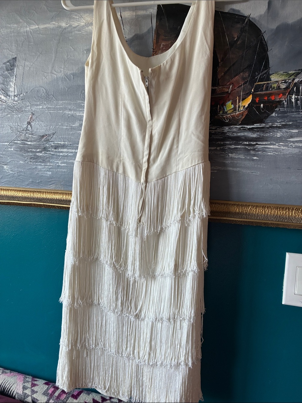 Vintage Original Jr. Theme Ivory Fringe Cocktail Dress | modern Bridal | - Picture 6 of 13